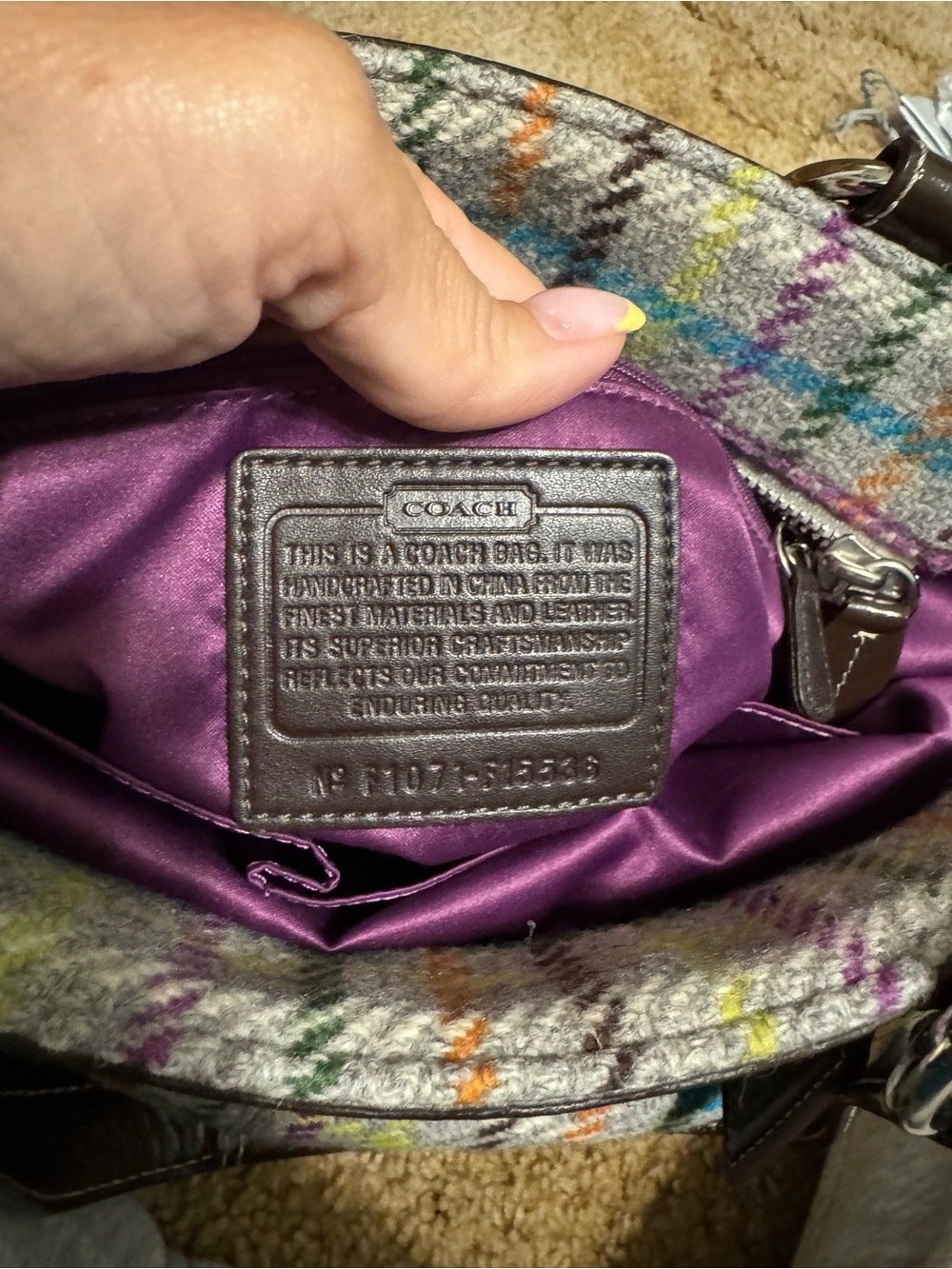 Coach Penelope Tattersall Plaid Wool Tweed Tote - Picture 8 of 9